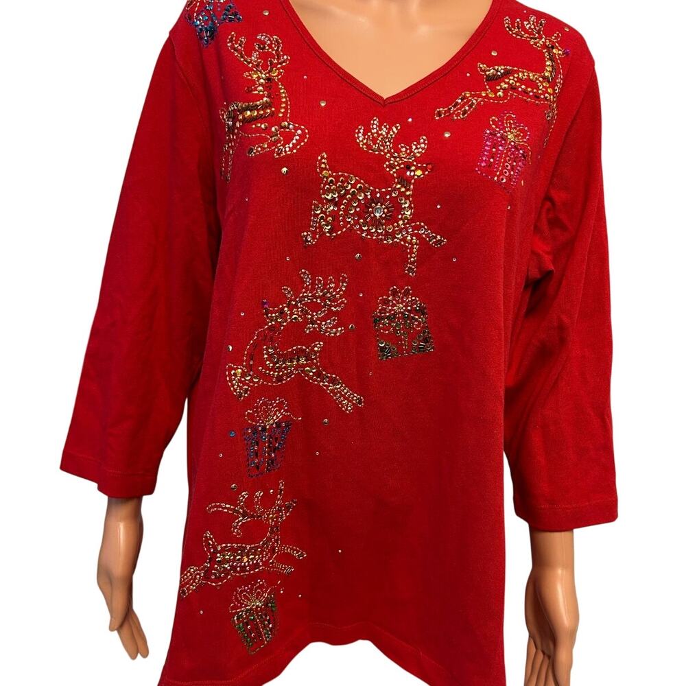 Quacker Factory Christmas top asymmetric cascade of rhinestones sz 1x